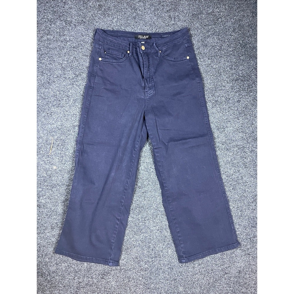 Judy Blue Navy Blue Wide Leg Crop Jeans Garment Dyed Stretch Women's Size 11 30